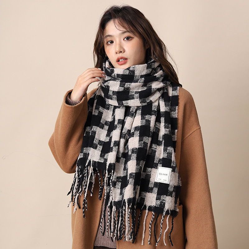 Sciarpa a quadri da donna autunno inverno sensazione avanzata spessa e calda collo frangia versatile studente moda INS_voghion.com