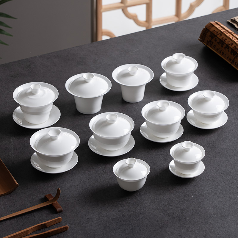 薄胎骨瓷小盖碗凤凰单枞小容量三才盖碗轻奢高档白瓷泡茶碗