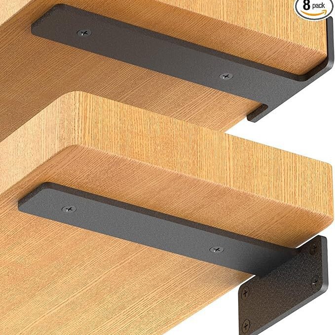 Invisible Bracket Heavy Duty Floating Shelf Bracket Black Coated Metal Wall Shelf Support L Bracket 1/5'' Thick