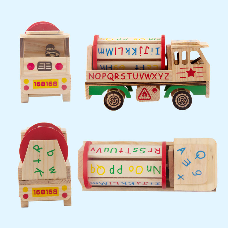 Wooden decoration children's engineering vehicle FQ-69 intelligence car model toy wholesale car market stall stall