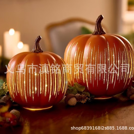 跨境热卖 Starry Night Glass Pumpkin Orange万圣节南瓜装饰摆件|undefined