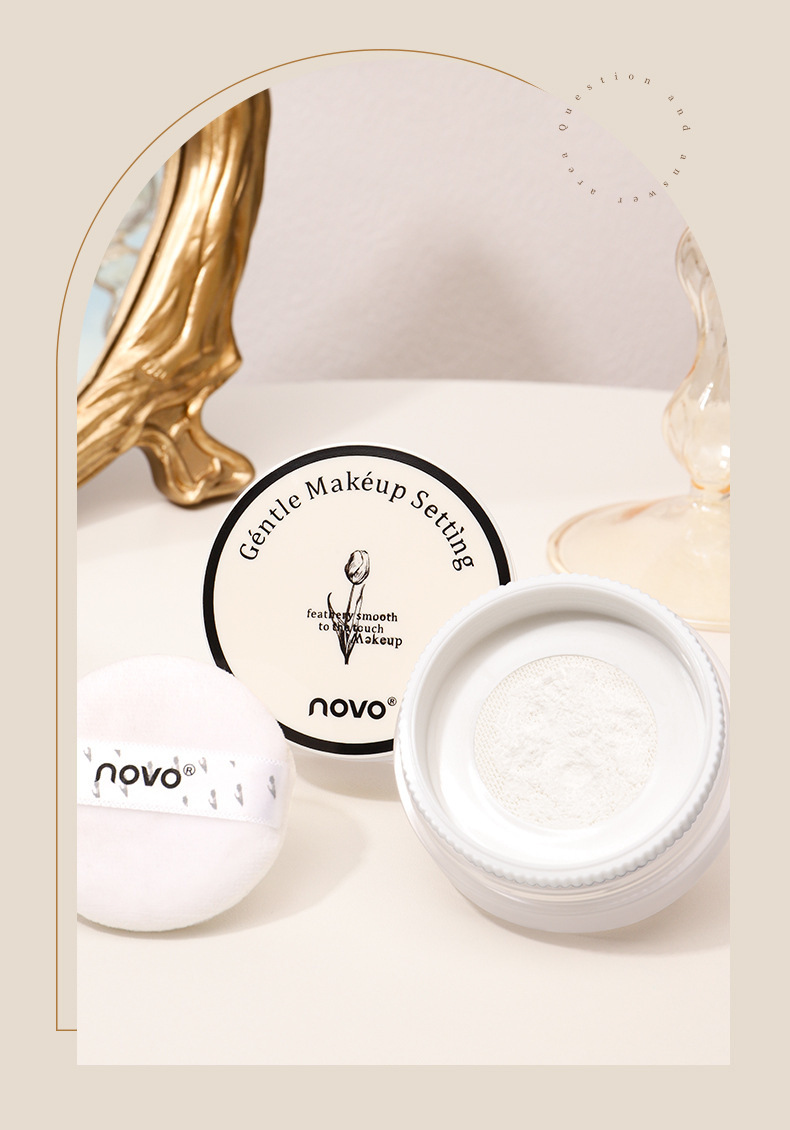 NOVO Cloud Mist Light and Fine Loose Powder is clear, oil-controlling, pore-invisible, long-lasting without clogging, water-resistant and sweat-proof setting powder undefined