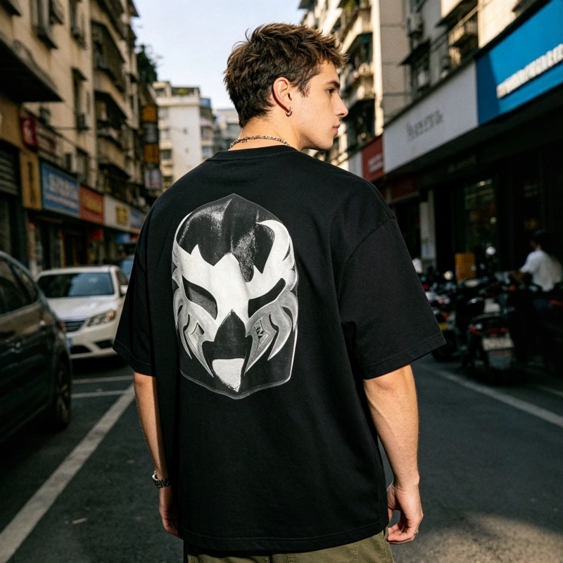 Ye Kanye Yeezy American Fashion Brand Bully Los Angeles Area Mask Print Pentagram Round Neck Loose Short-Sleeve T-Shirt