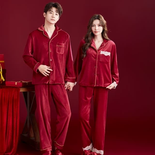 睡衣结婚新婚情侣套装高档婚用红色海岛绒秋冬季新郎新娘婚礼男女