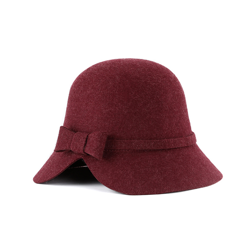 Sombrero de otoño e invierno pura lana estilo Coreano Japonés personalidad la moda brecha arco pequeño sombrero cúpula en stock al por mayor