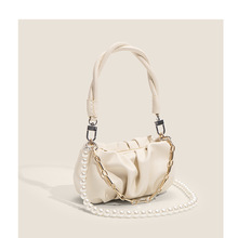 22云朵褶皱韩版工厂直销设计小众格子知性包女都市珍珠斜挎手提包