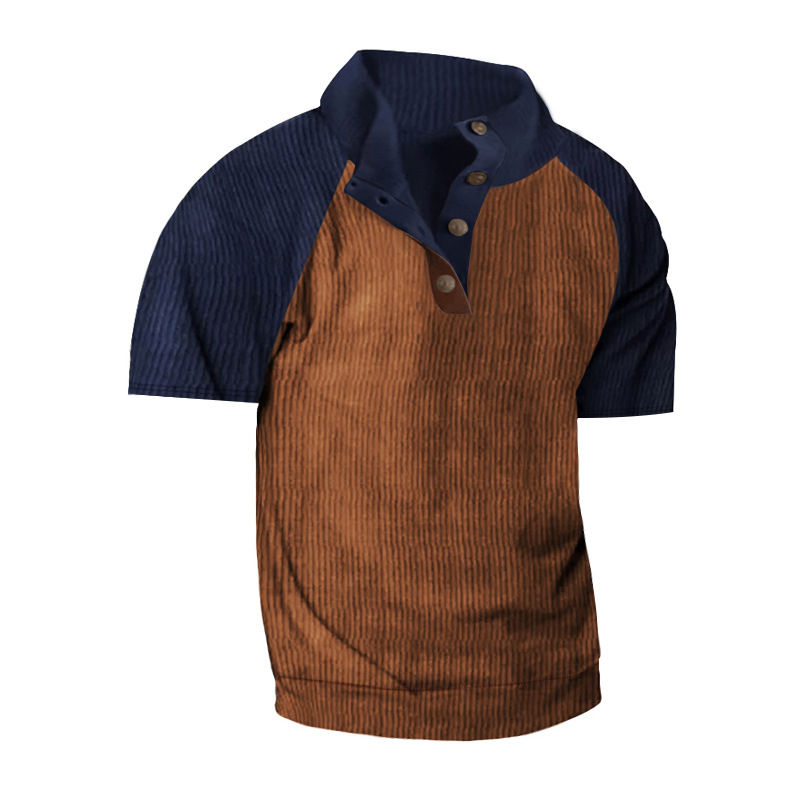 Verano transfronterizo para hombres al aire libre raglán de manga corta comercio exterior Amazon casual cuello alto deportes pana camiseta para hombres