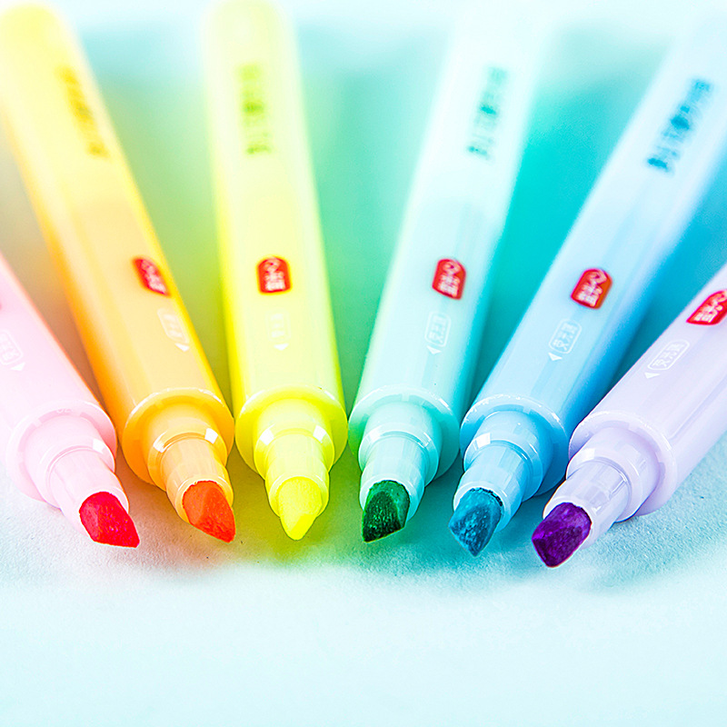 HD24-6 PC 6-color de doble cabeza borrable resaltador estudiante papelería DIY Diario pluma marcado incorrecto pluma de marcado borrable y cambiable