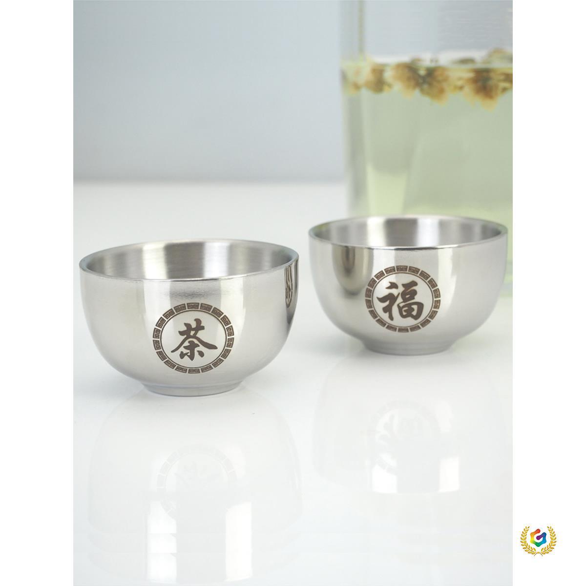 304不锈钢茶杯白酒水杯一两双层防烫加厚防摔户外露营便携功夫