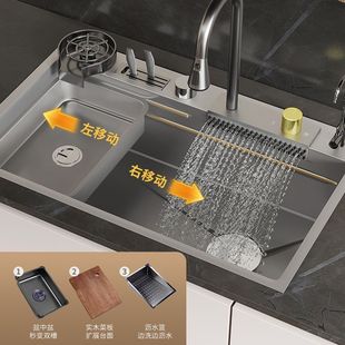 Thickened Honeycomb Embossed Waterfall Water Outlet Large Single Tank Kitchen Sink Vegetable Basin Stainless Steel Handmade Large Single Tank
