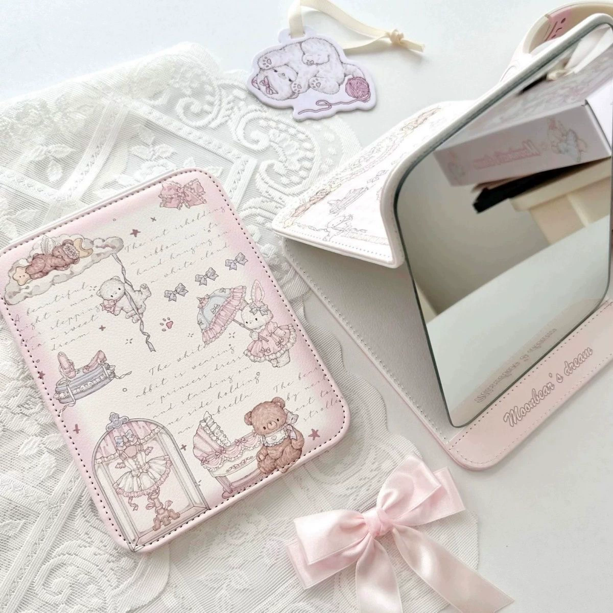 Foldable Table Handheld Mirror, Thickened Cute Bear Doll Design, Sizes Small & Big