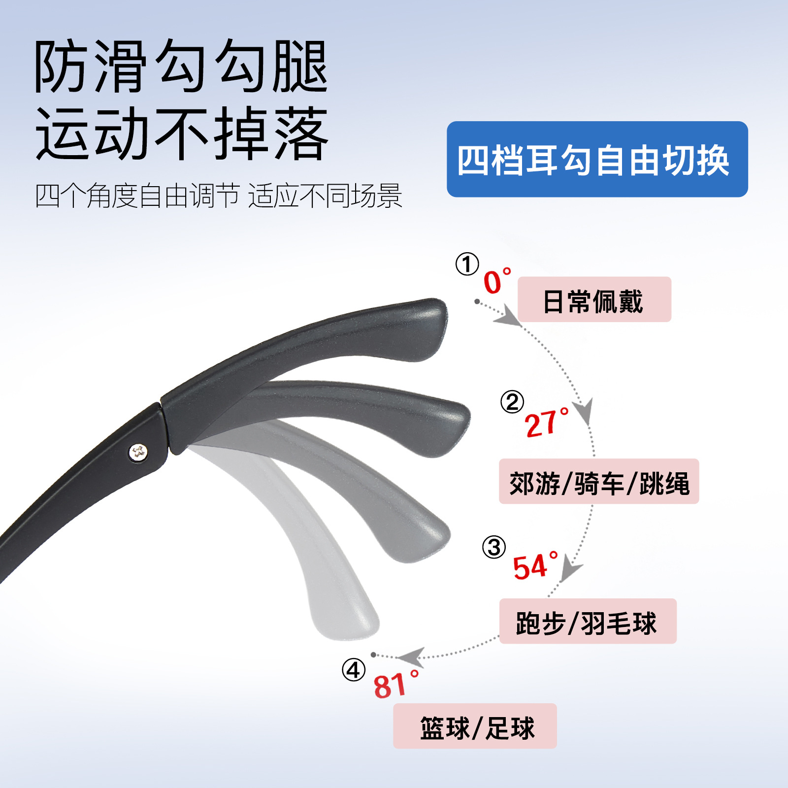 La juventud EMS gafas deportivas marco 4-engranaje ajustable antideslizante gancho pierna resistente al desgaste anti-deformación puede ser equipado con miopía Danyang lote