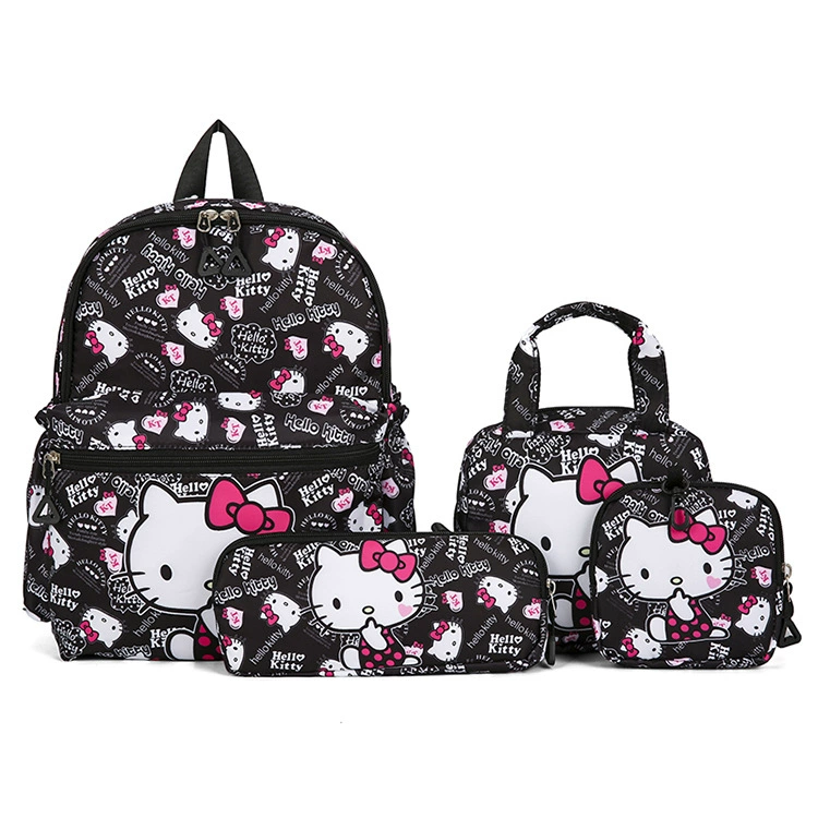 Children's cartoon backpack set with card holder, shoulder bag, school bag in colorful and pink designs
