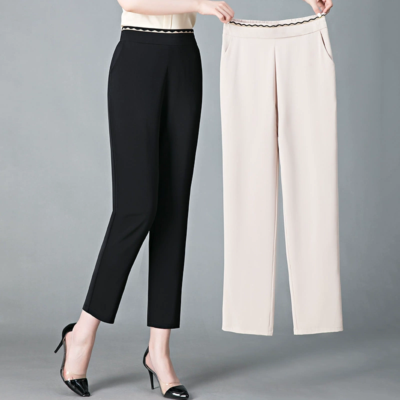 Брюки для мам Прямые брюки с эластичной талией Женские весенне-осенние тонкие верхняя одежда Укороченные брюки Весенняя одежда Повседневные брюки с высокой талией