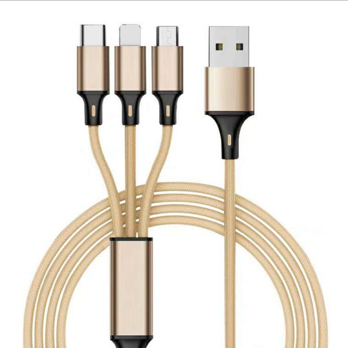 Cable de carga de teléfono móvil tres en uno tejido de nailon de fábrica para el cable de datos uno a tres de Apple tipo Android