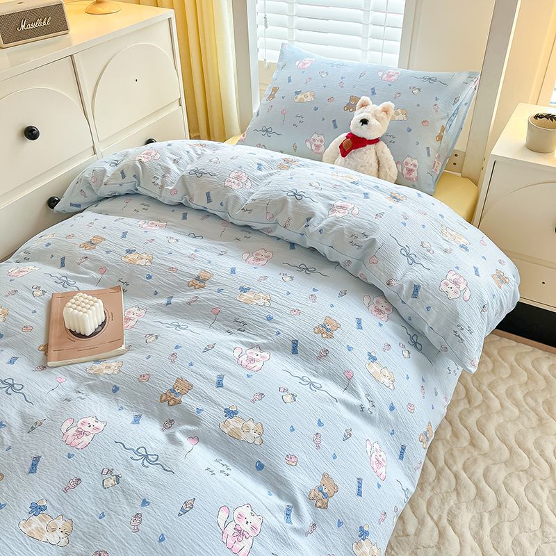 Juego de cuatro piezas de dormitorio de estudiantes de hilo de doble capa en la temporada escolar 2025 nuevo dormitorio de estudiantes de verano con un solo kit de estudiante