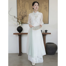 2025夏季新款复古中国风改良旗袍禅意茶服中长款绣花七分袖连衣裙