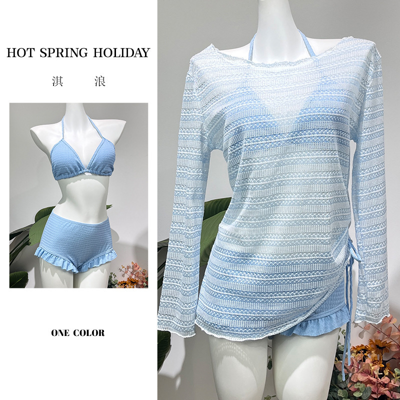 Plus-Size Women's Three-Piece Swimsuit Set with Long Sleeves, Solid Color Bikini, Sexy and Alluring Style for Slightly Chubby Girls, Suitable for Hot Springs Plus-Size Women's Three-Piece Swimsuit Set with Long Sleeves, Solid Color Bikini, Sexy and Alluring Style for Slightly Chubby Girls, Suitable for Hot Springs