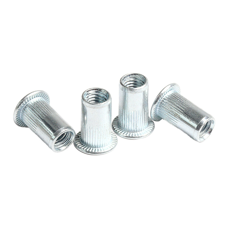 Carbon Steel Blue-White Zinc Flat Head Vertical Stripe Rivet Nut M3-M8 Round Head for New Energy Battery Manufacturing