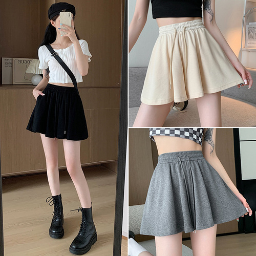 Ballet shorts, women's summer sports casual wide-leg pants, anti-exposure elastic, high waist, slimming, pleated Minnie hot pants