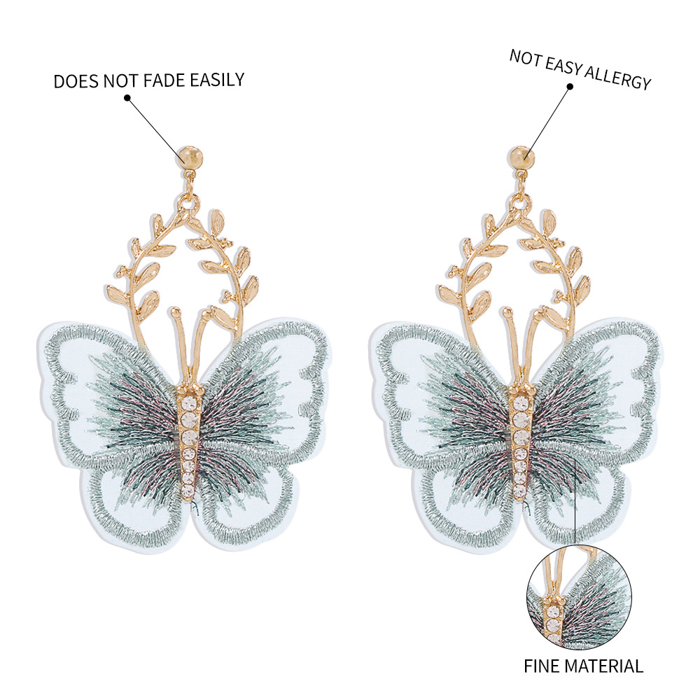 Vintage Creative Embroidery Butterfly Alloy Earrings display picture 14