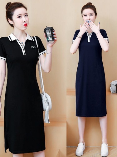 Korean Style Casual Long-Sleeve Blouse Dress with Collar, Knee-Length, Slimming, Sporty Women's Dress
