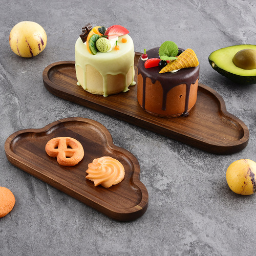 Japanese elliptical wooden tray, solid wood cloud-shaped white coffee tray, black walnut afternoon tea tray, exquisite small tray