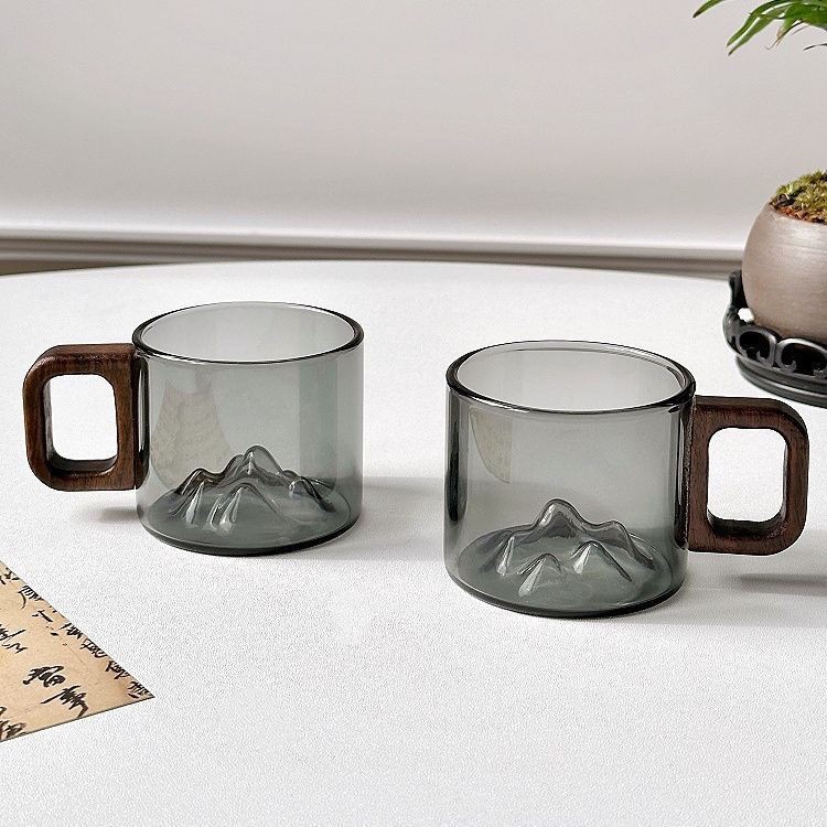 Tasas de té creativas con mango de madera casera, tazas de vidrio de pequeña capacidad, tazas de vidrio resistentes al calor, tazas de té