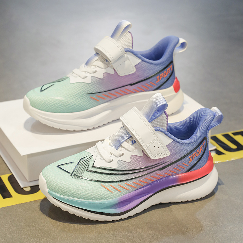 Zapatos de correr de conejo rojo para niños primavera y otoño nuevo tipo de malla transpirable suela suave resistente al desgaste Velcro para niños grandes pasos deportivos antideslizantes