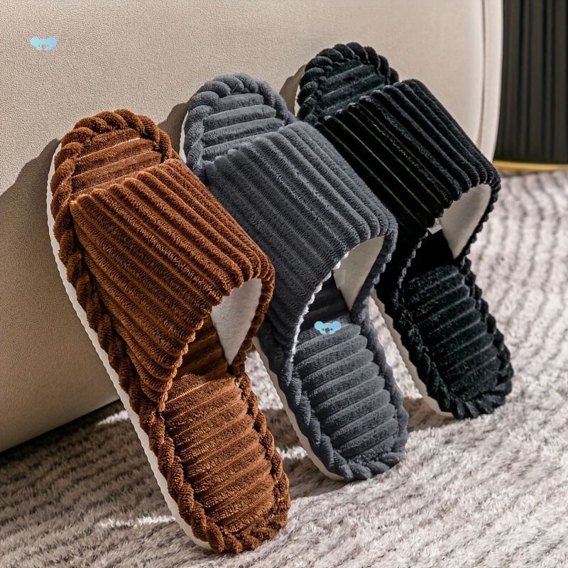 Men's Corduroy Striped Open Slippers Unisex Indoor Corduroy Slippers