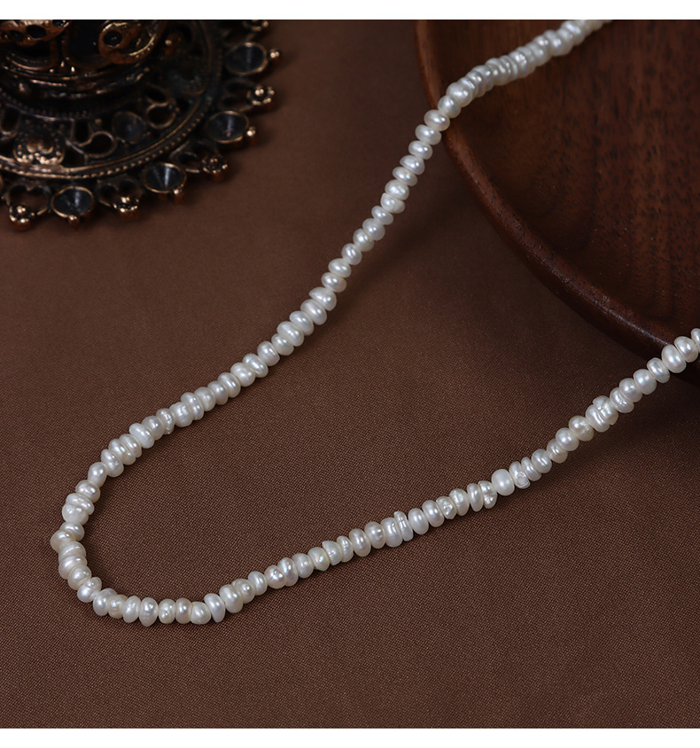 925 Sterling Silver, Freshwater Pearl Material 925 Sterling Silver Freshwater Pearl Beaded Geometric Necklace