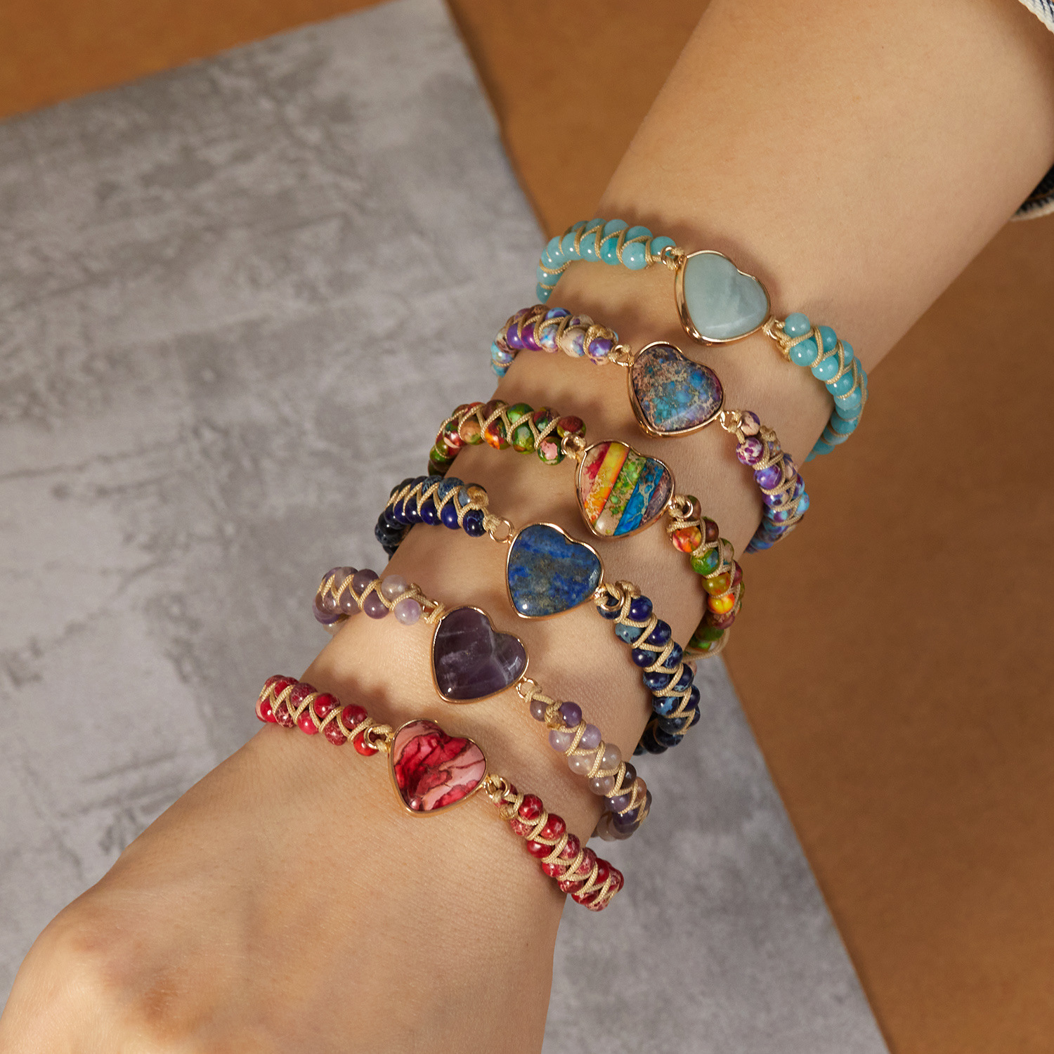 Fashion Heart Shape Stone Knitting Unisex Bracelets 1 Piece