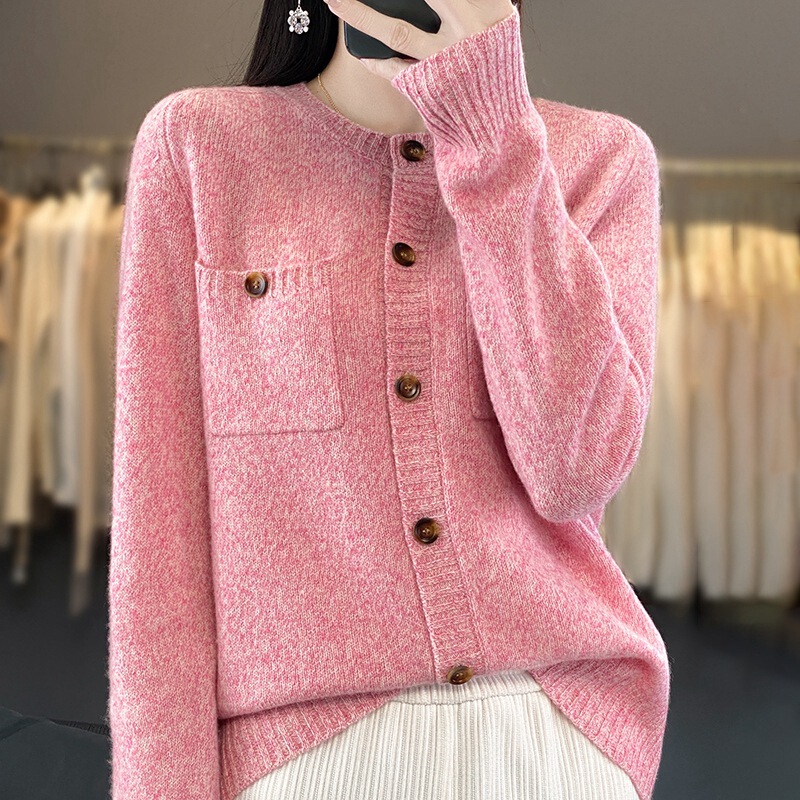 Autumn and winter New knitted pure woolen sweater women's round neck fancy yarn loose pullover sweater long sleeve slimming bottoming shirt