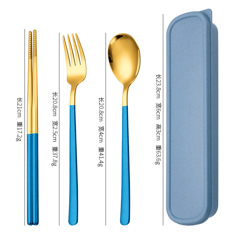 블루 골드 스푼과 포크 젓가락 3 종 세트