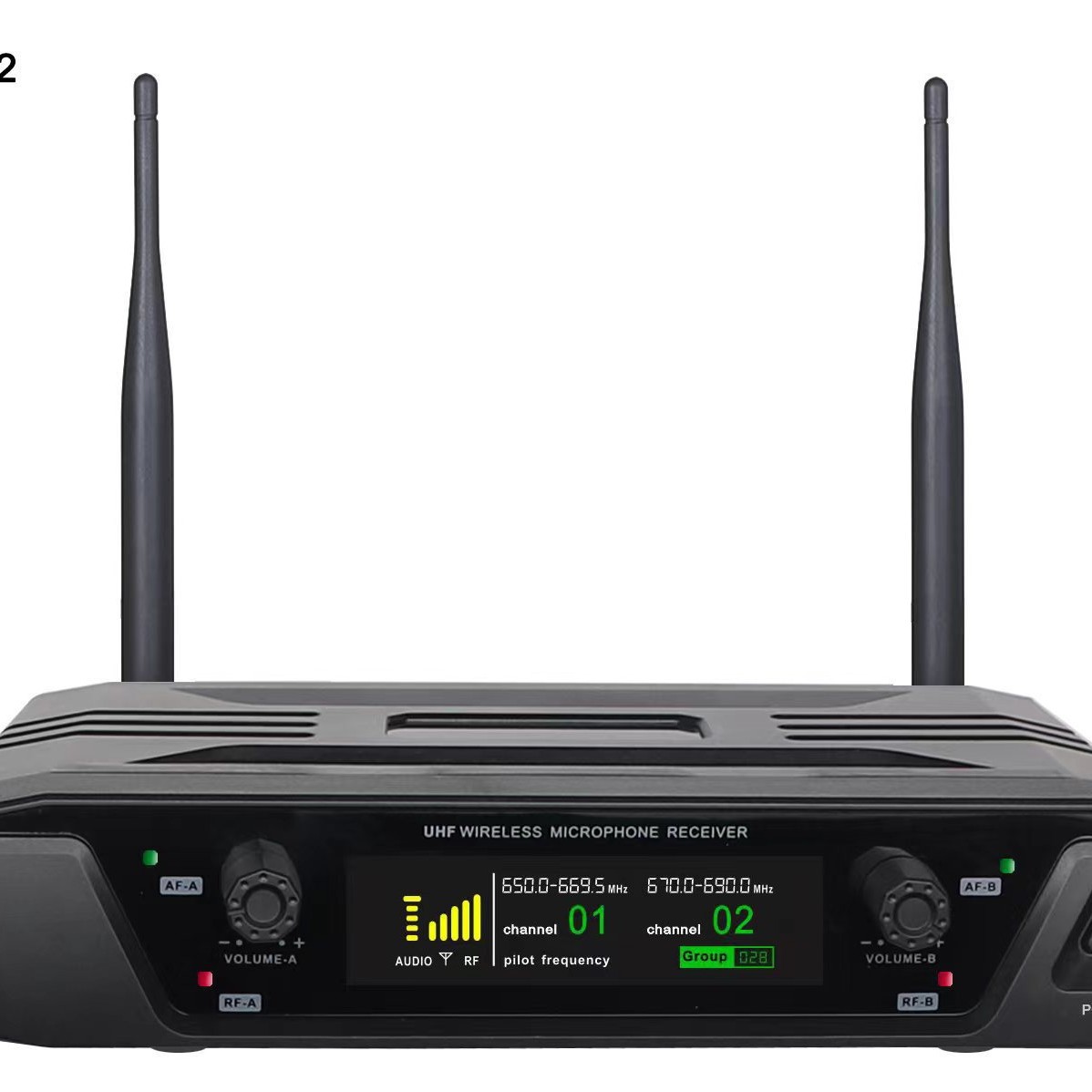 Sistema de Micrófonos Inalámbricos UHF 1 a 2 con Receptor Profesional para Escenario