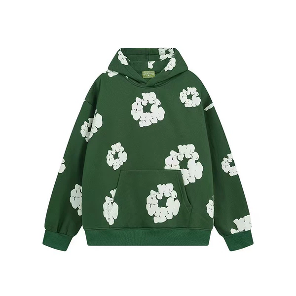 Foaming dark green sweater [white flower ring]