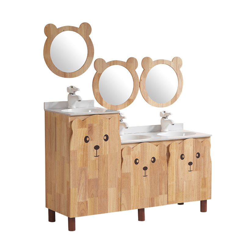 Gabinete de baño infantil combinado baño todo en una cuenca cerámica encimera color tronco oso lavabo de suelo image 6