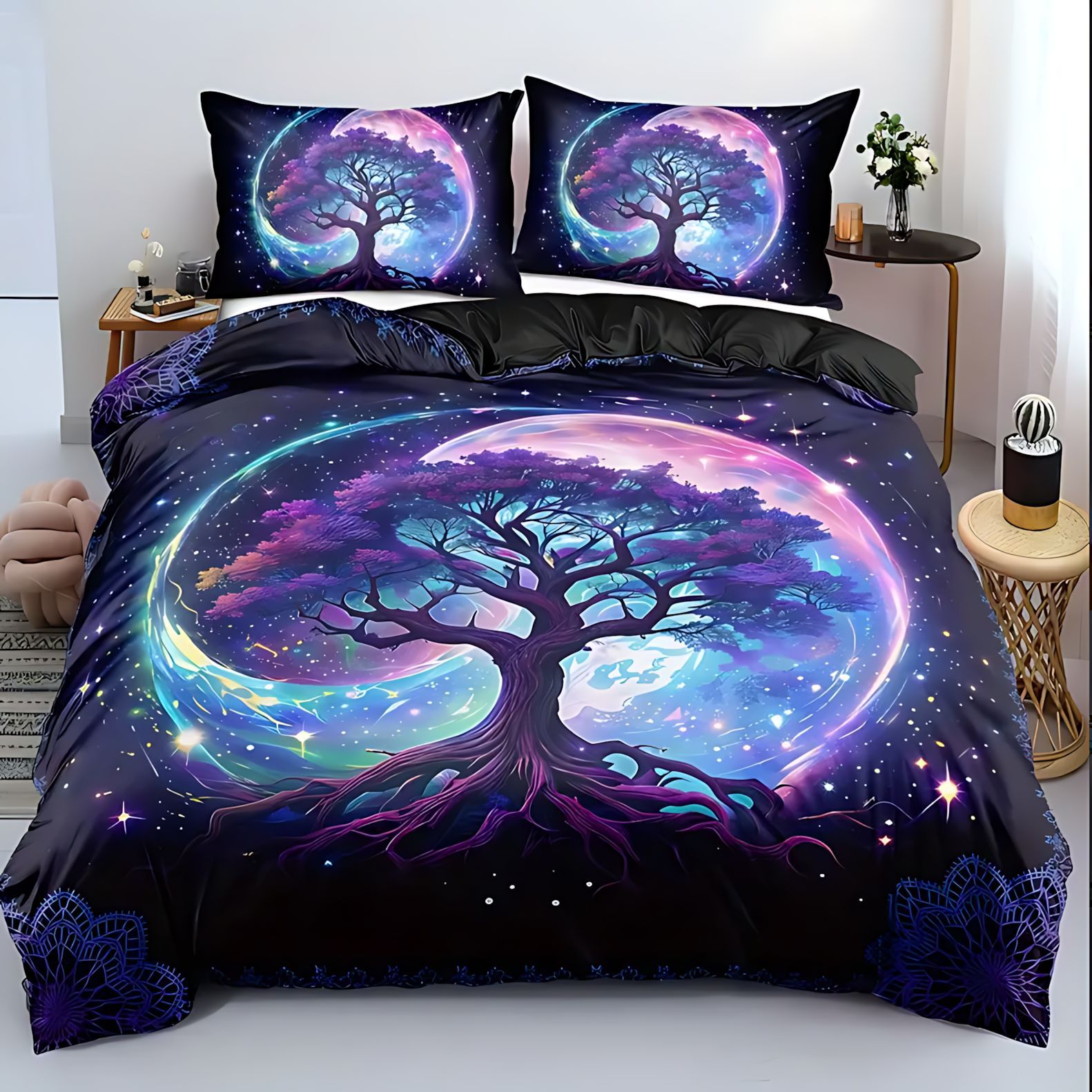 TEMU / JIT serie de madera oscura impresión digital HD edredón conjunto de ropa de cama para dibujar