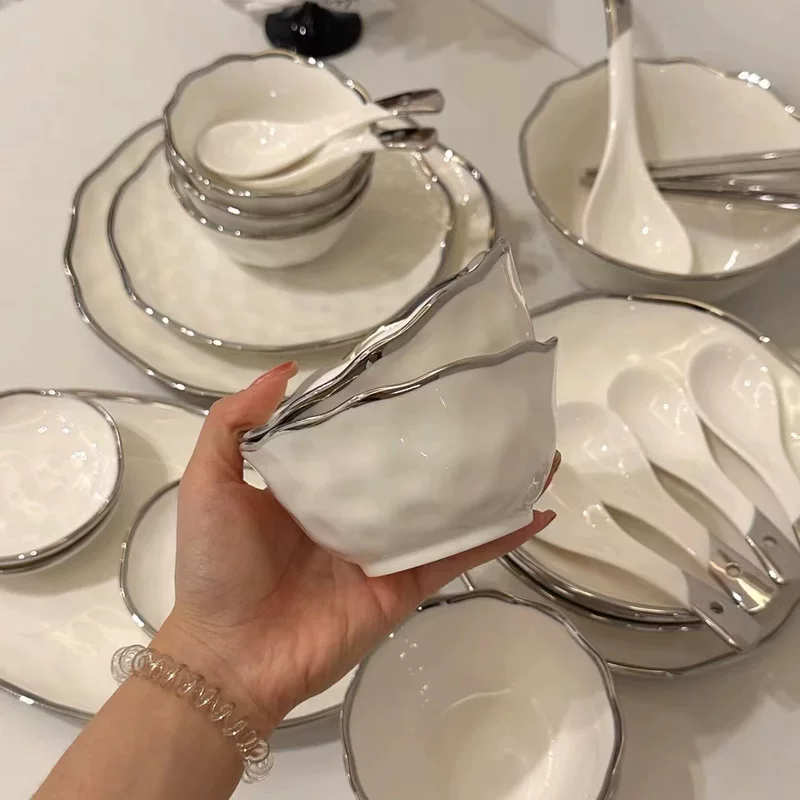 High quality high-end white ceramic tableware, bike steering column, set, light luxury style