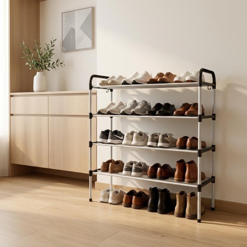 Estante de zapatos multicapa transfronterizo simple ensamblaje en la puerta doméstica del armario de zapatos de dormitorio Estante de almacenamiento de plástico Estante de almacenamiento dormitorio image 5