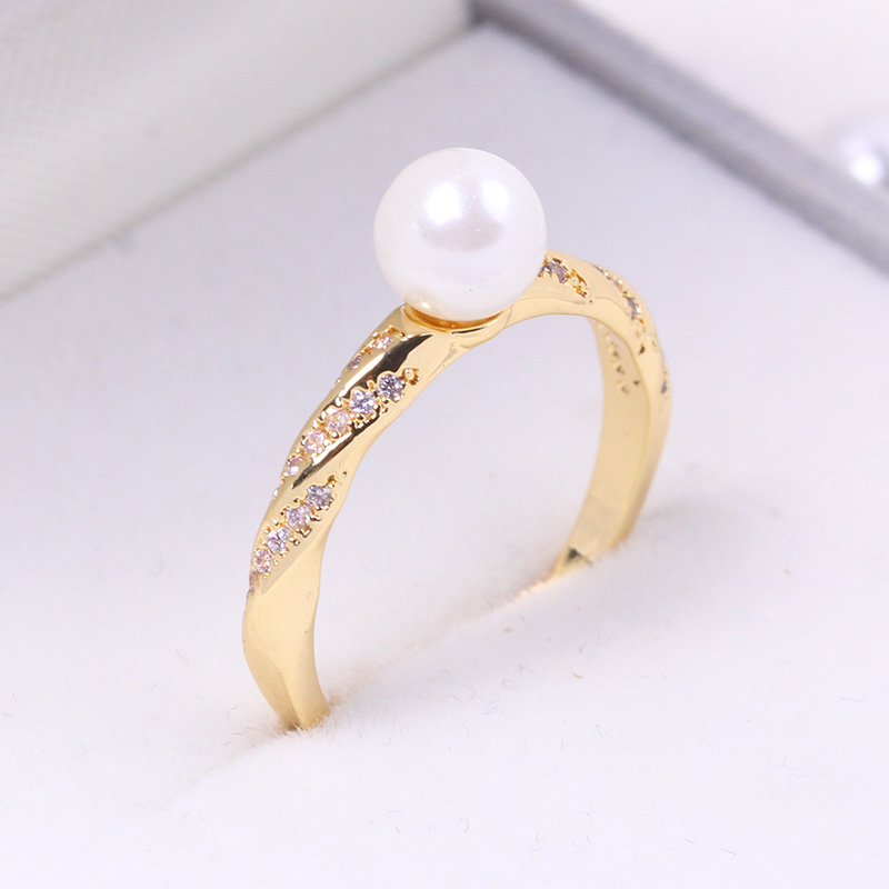 DIY Pearl Accessories Empty Support Copper Plated 18K Gold Twisted Zircon Pearl Ring Ring Adjustable for Stylish Women