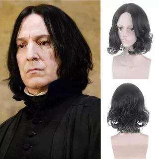 Professor Snape Wig Movie Harry Potter Severus Cosplay Fake Hair Halloween Middle-Parted Short Curly Wig
