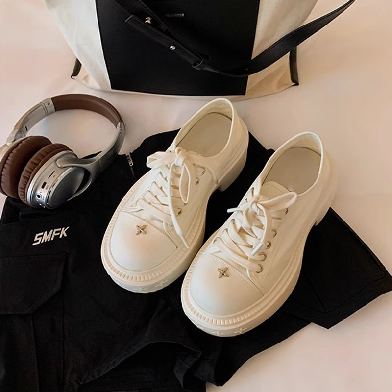 Grava madre en el otoño en la esquina de Nathan Road ~ 8cm de fondo grande cabeza redonda de fondo grueso zapatos de lona casuales para mujeres