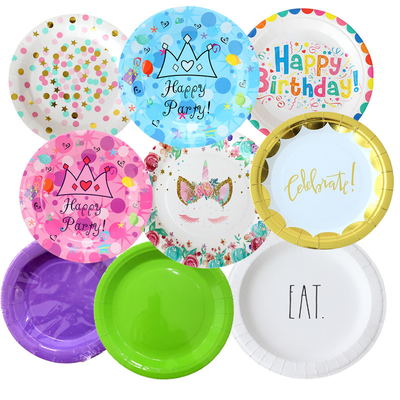 一次性纸盘卡通彩色餐盘生日派对蛋糕盘子圆盘甜品盘活动聚会餐具|undefined