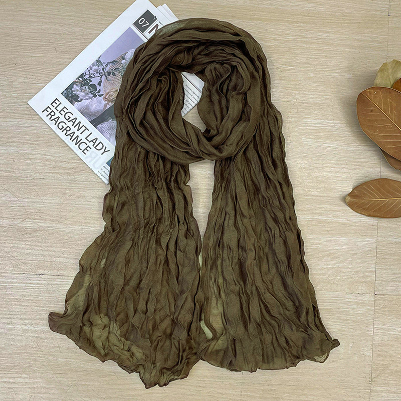 Nuevo estilo coreano retro plegado algodón lino bufandas sólidas primavera y otoño mujeres oficina aire acondicionado sala fuera del chal