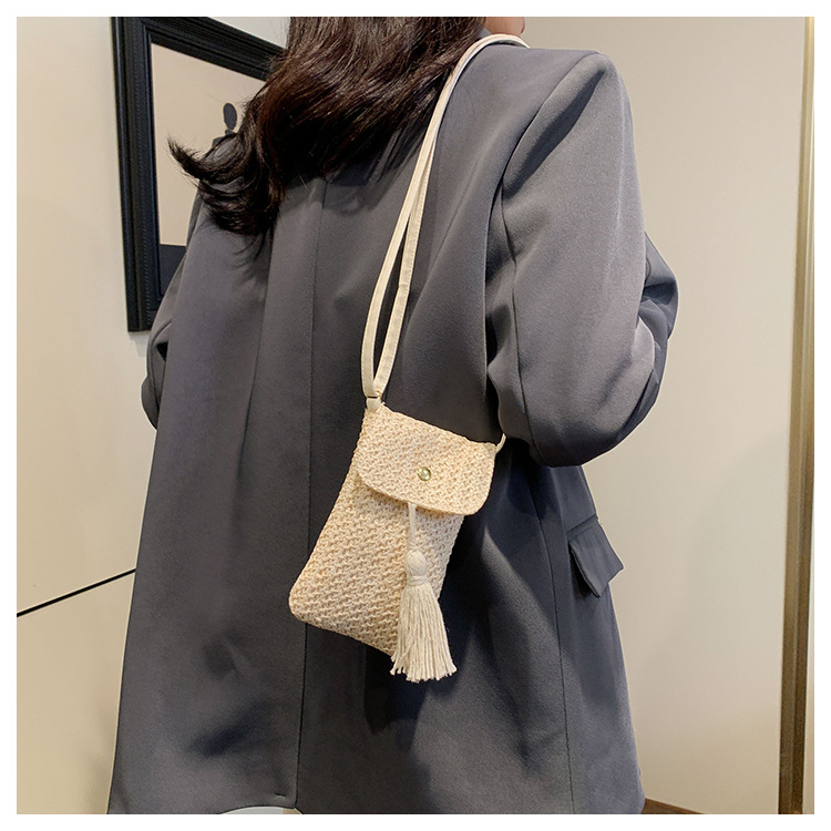 All Seasons Season Women's Gender Women's Small Straw Solid Color Streetwear Straw Square Flip Cover Crossbody Bag