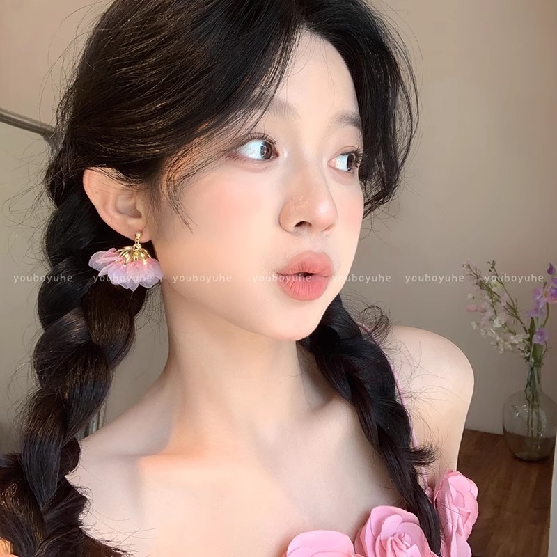 温柔风花朵锆石流苏耳环女轻奢高级感独特设计精致耳钉夸张耳饰品|undefined