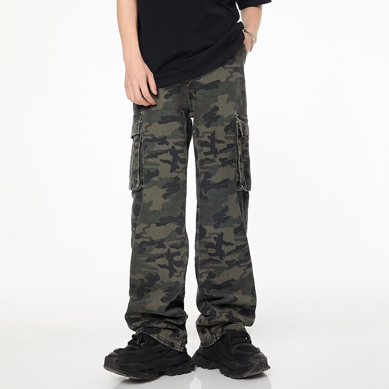 Men's Cargo Pants Retro Multi Pocket Camouflage Workwear Jeans_voghion.com