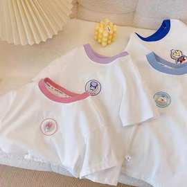 A447纯棉新款儿童夏季卡通上衣亮灯短袖可爱男女童韩版T恤