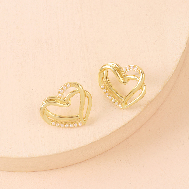 3g Weight Earrings Classification Wedding, Travel Occasion Women'S Gender Gold Color Fashion Geometric Heart Pearl Multi-layer Earrings 6